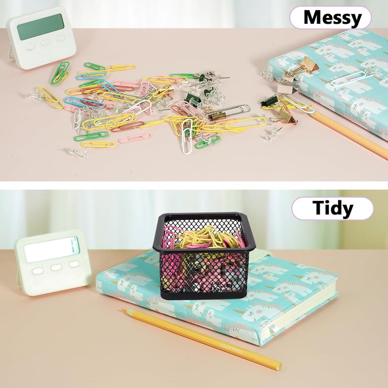 DANRONG Paper Clip Holder for Desk, Paperclip Holders, Mesh Paper Clip Holders Metal Paper Clip Dispenser Organizer for Desk Binder Clip Bobby Pin Holder Container for Home Office School, Black 4 Pack - Image 5